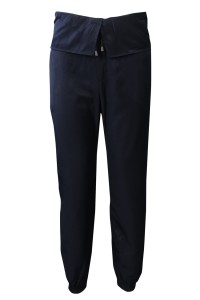 U377 makes pure color dark blue drawstring yoga sweatpants with wide waist, rubber bands and long feet. Combed sweatpants sweatpants franchise store 100% Tencel front view